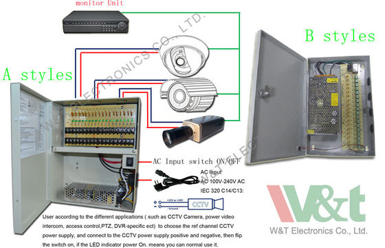 18 চ্যানেল আউটপুট সঙ্গে বিল্ডিং 20A 12V ডিসি সিসিটিভি পাওয়ার সাপ্লাই অ্যাডাপ্টার 240W